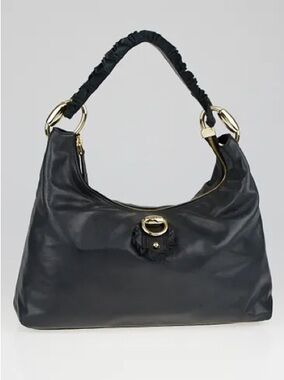 Gucci Black Leather Shoulder Hobo with Gold Hardware